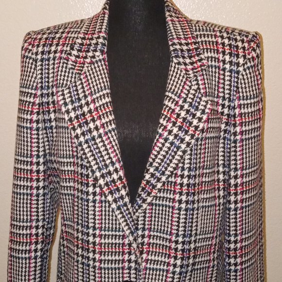 Worthington black and white wool blend herringbone blazer with Specks of color - Picture 9 of 11